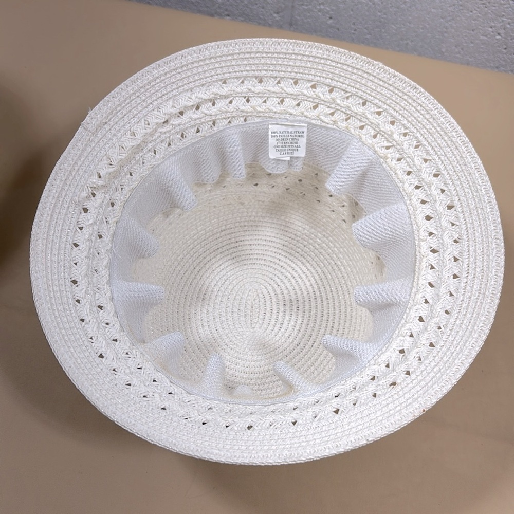 100% natural straw Cream Bucket Hat with Bead Accents - Picture 4 of 6